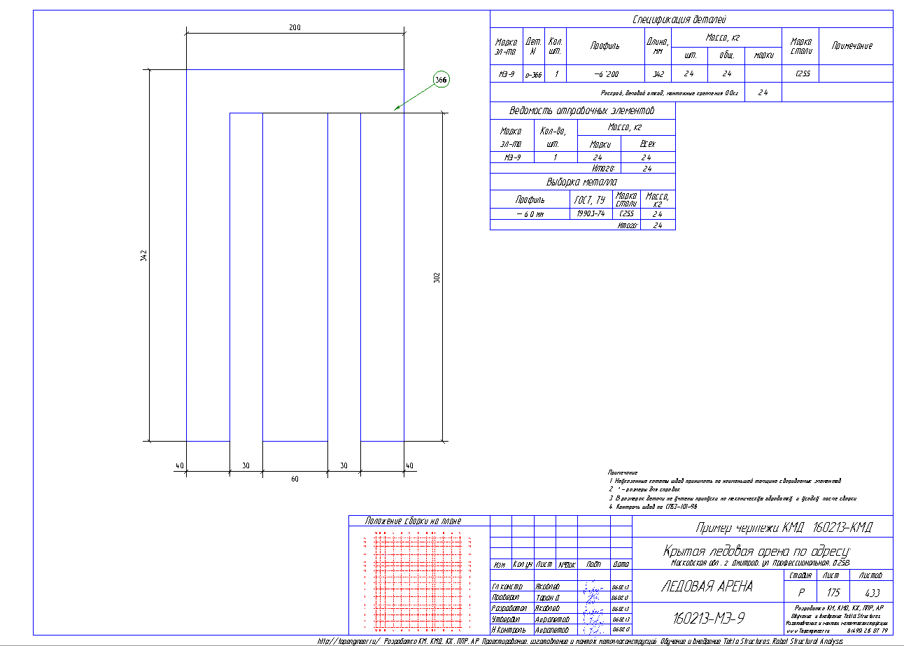 Разработка КМД. Пример чертежа колонны в КМД